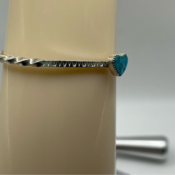 Sterling Silver Heart Turquoise Bangle Bracelet - Handmade. Southwestern Native - Picture 3 of 7